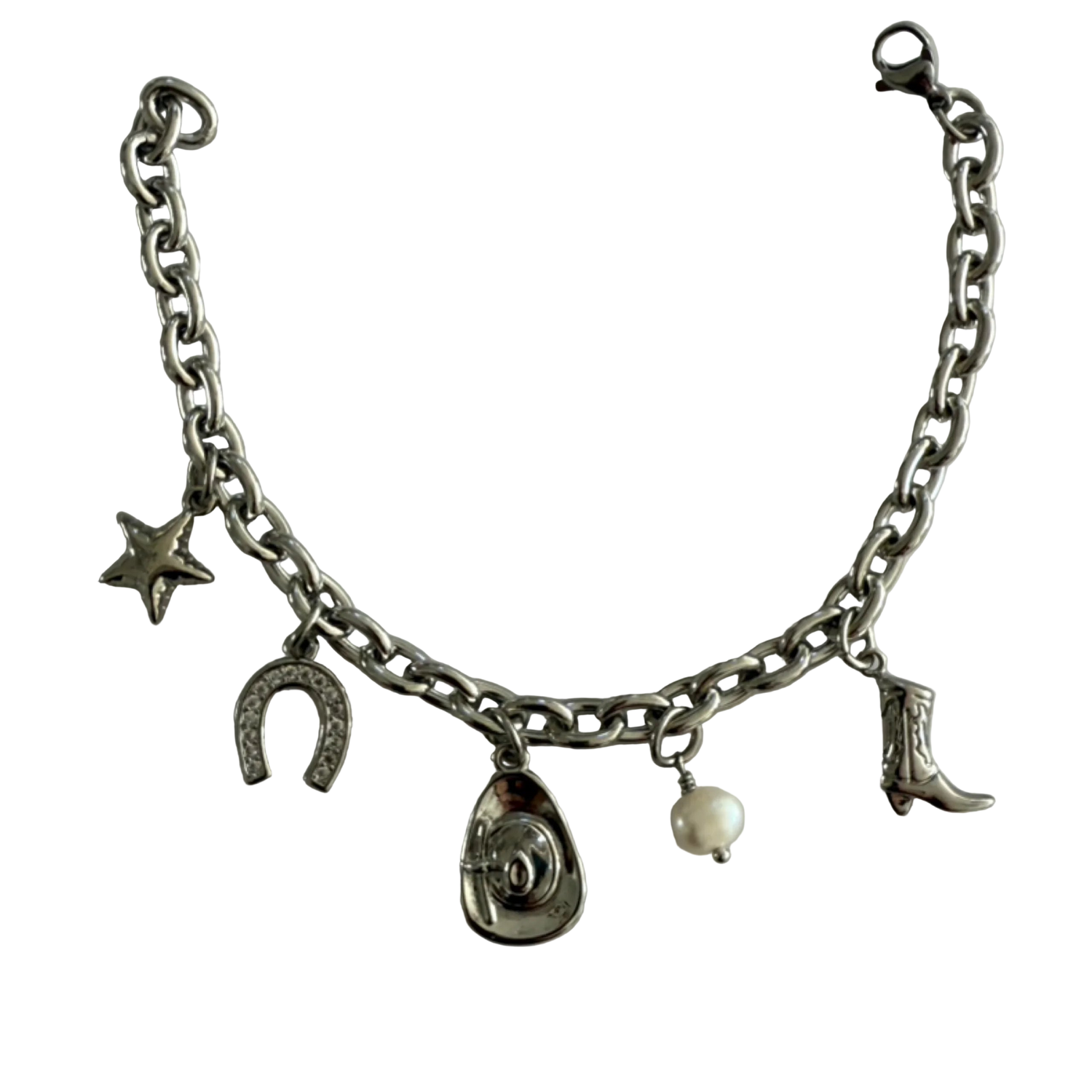 Silver 5 Charm Western Bracelet