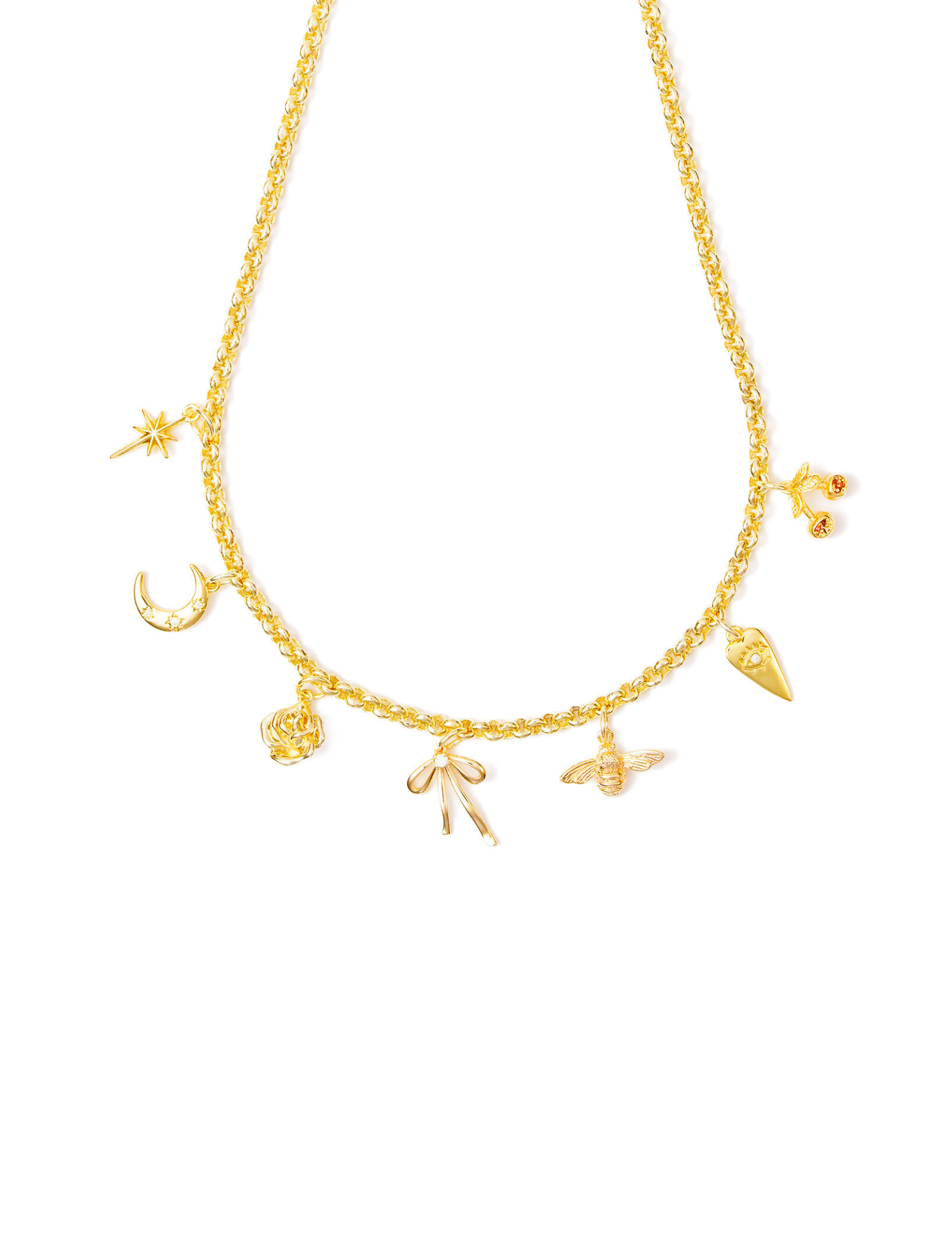 Premade-Ribbon Bow 7 Charm Necklace