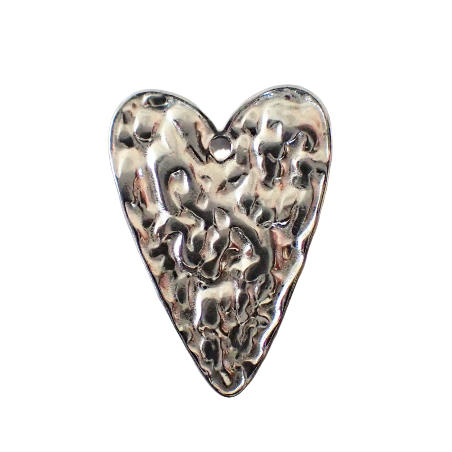 Silver Long Hammered Heart
