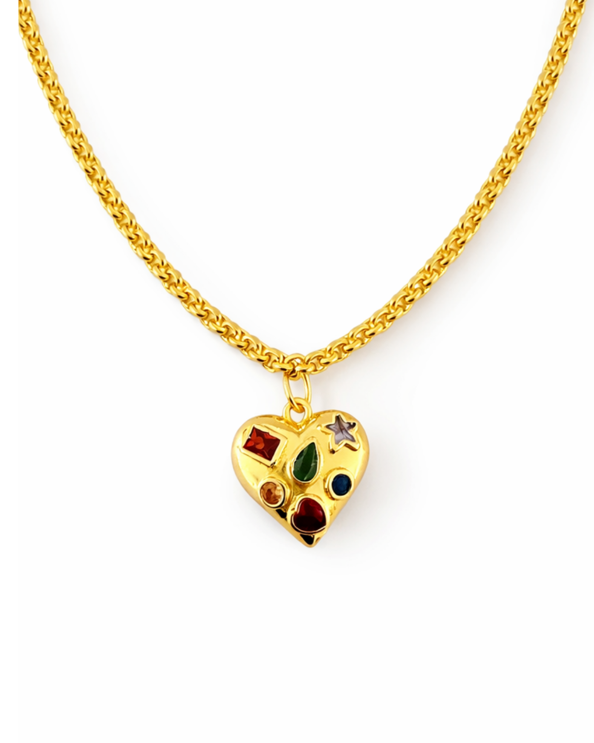 Single Pendant Multi Gem Heart Necklace