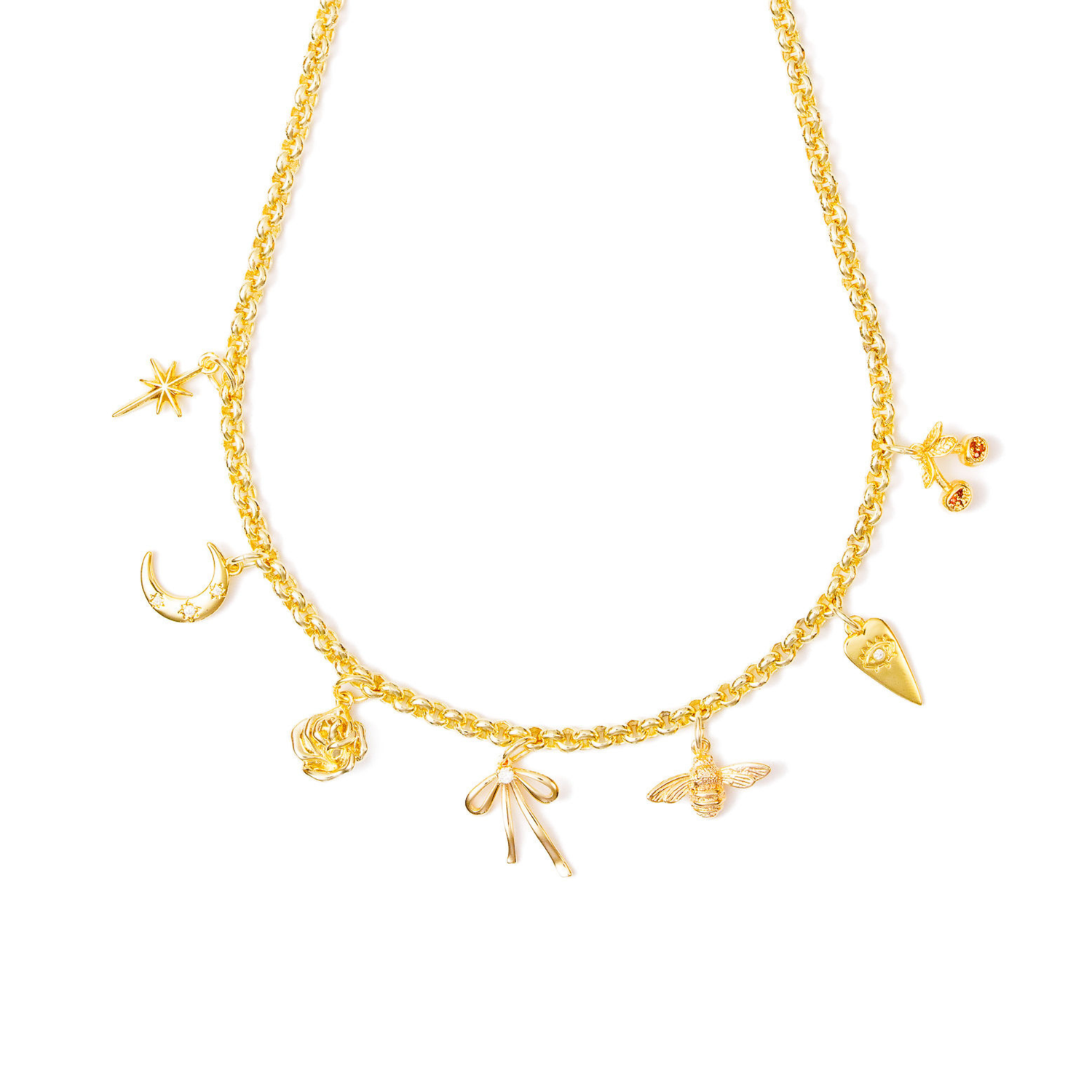 Ribbon Bow 7 Charm Necklace