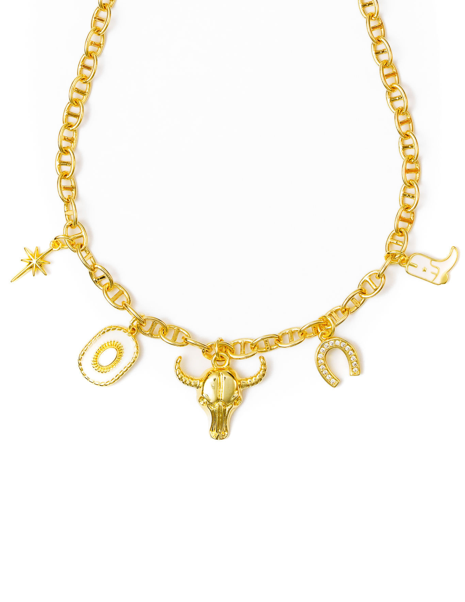 Premade-Western-5 Charm White Enamel Necklace