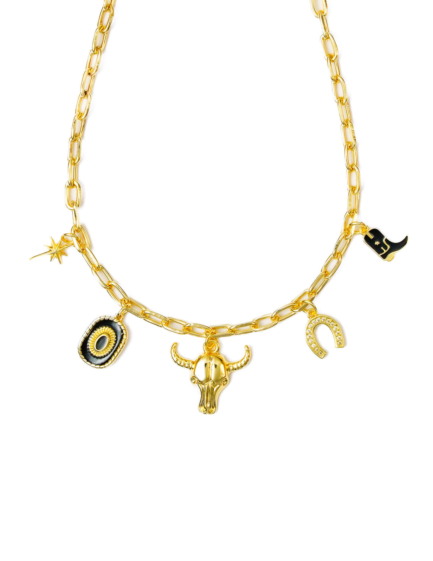 Premade-Western- 5 Charm Black Enamel Necklace