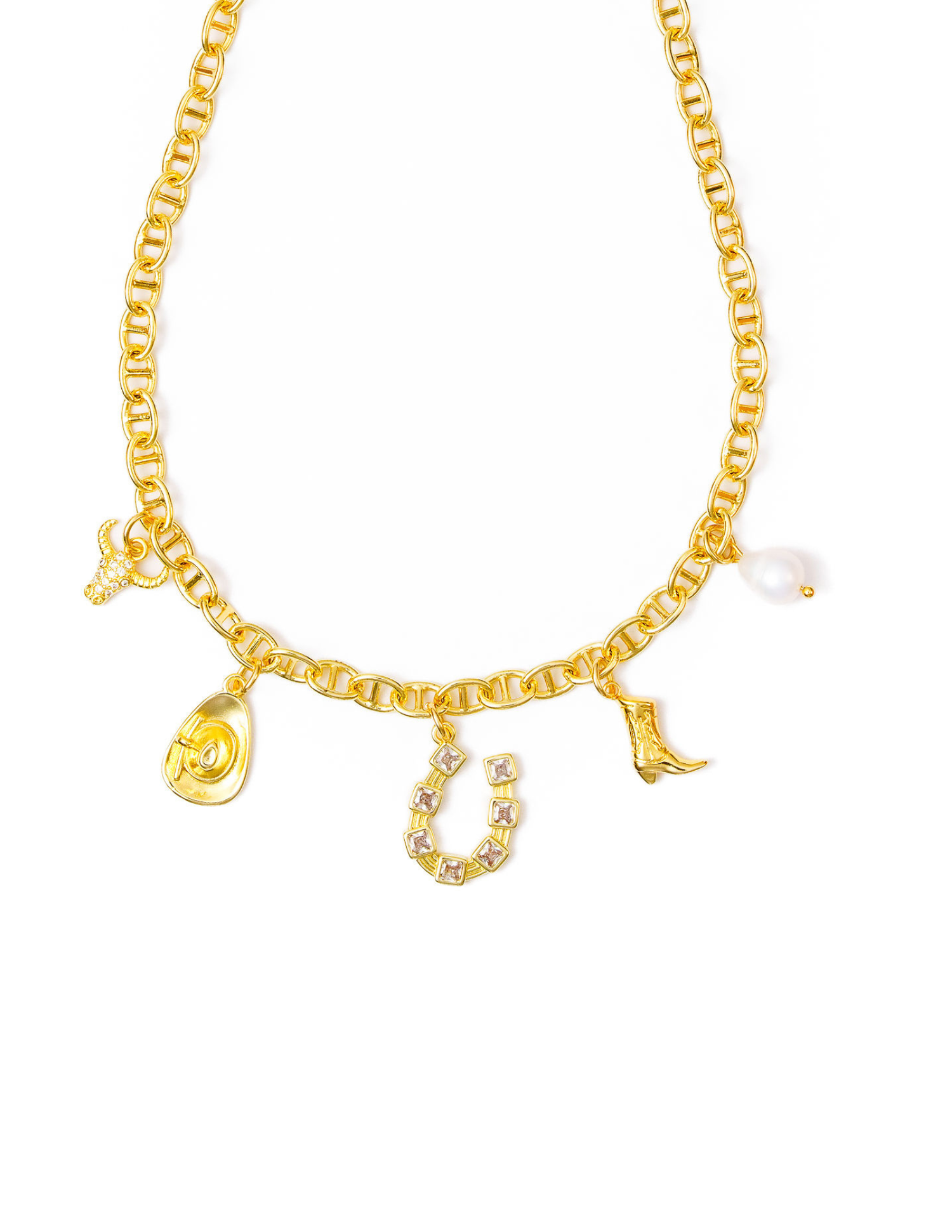 Premade-Western-Zircon Horseshoe 5 Charm Necklace