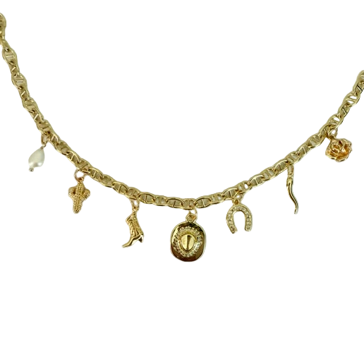 Western Cowboy Hat 7 Charm Necklace